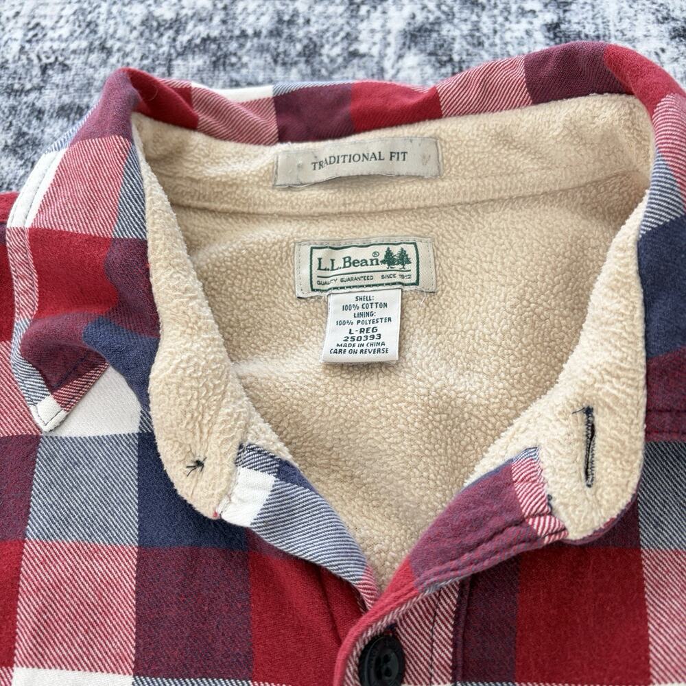 LL Bean Fleece Hoodie Jacket Hoodie Plaid Traditional Fit Red Blue Large Regular - Picture 10 of 10